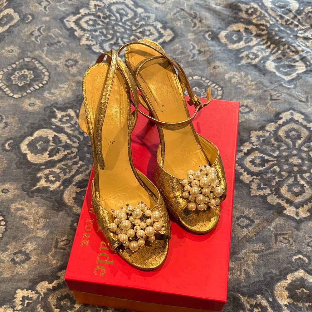 Kate Spade Gold Heels with Pearl Embellishments